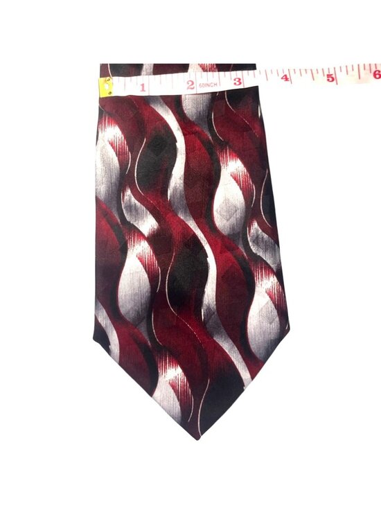 Vintage Pierre Cardin Luxury Designer Mens Silk Tie Red & Silver Wavy (3/$15) - Picture 8 of 8